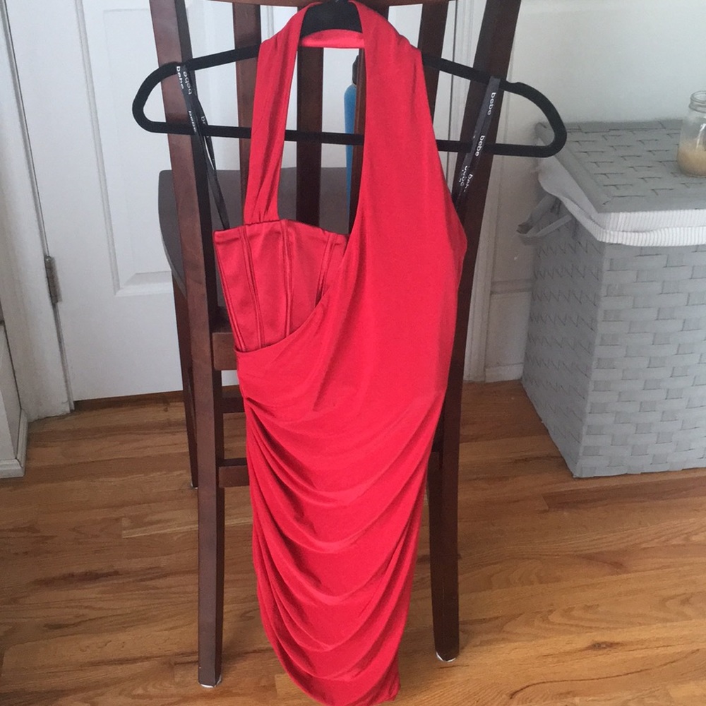 Red Bebe corset bandeau dress
